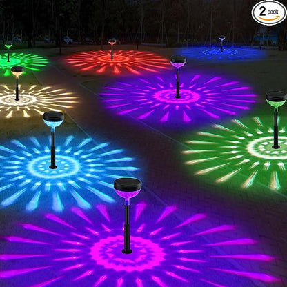 JNOEC 2Pack Solar Pathway Lights Outdoor, Color Changing+8 Fixed Color (Warm White, Cool White, Colored) Solar Lights Outdoor, Bright Solar Powered Garden Light