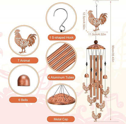 Chicken Wind Chimes for Outside Metal Windchimes Rooster Gifts for Women Men Garden Decor for Patio Yard Memorial