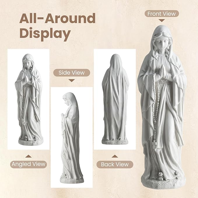 Giantex Virgin Mary Praying Statue 29.5", Blessed Mother Outdoor Religious Statue with Rosary Beads, Weather-Resistant MgO Catholic Yard Decor for Lawn, Patio, Prayer Garden & Memorial, Off White