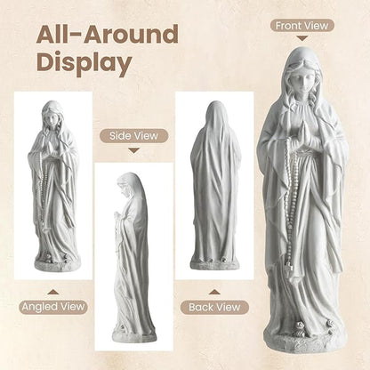 Giantex Virgin Mary Praying Statue 29.5", Blessed Mother Outdoor Religious Statue with Rosary Beads, Weather-Resistant MgO Catholic Yard Decor for Lawn, Patio, Prayer Garden & Memorial, Off White