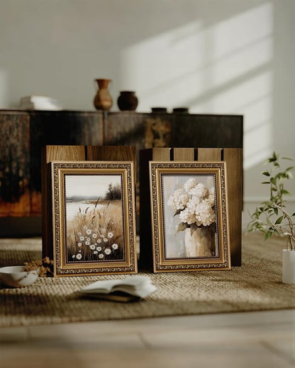 ARPEOTCY Vintage Gold Framed Wall Art, Wildflower Field Paintings, 8x10 inch Small Floral Aesthetic Canvas Picture Prints with Frame, Victorian Wall Decor for Living Room Bathroom Bedroom Shelf
