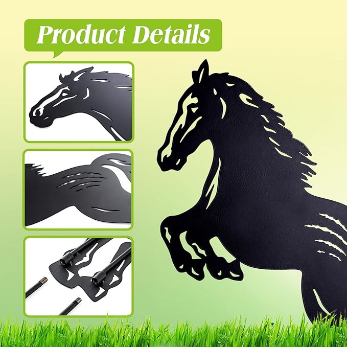 Horse Metal Garden Stakes Decorative Horse Gifts for Women/Men Horse Lovers Gifts,Black Horse Silhouette Statues for Yard Art,Outdoor Decor,Outside,Patio,Lawn Ornaments,Garden Decorations