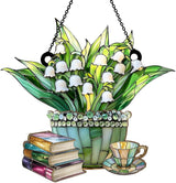Jesuspirit - Window Hanging Suncatcher – Crystal Clear Acrylic & Wood Sun Catcher for Home Decor, for Women (Just A Girl Who Loves Lilies and Books, 6 Inches)