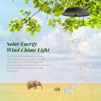 Mom Grandma Gifts for Mothers Day, Birthday Gardening Elephant Gifts for Women, Solar Lights Outdoor Decorative Solar Wind Chimes for Outside Garden Decor Yard Patio Porch