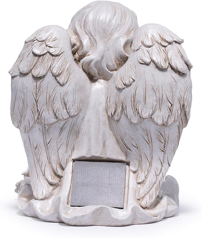 basen Solar Angel Garden Statue with Lighted Wishing Jar, Resin Outdoor Guardian Angel Figurine, Waterproof Lawn Yard Patio Decor, Memorial Sympathy Sculpture for Porch Backyard Gift