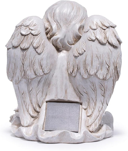 basen Solar Angel Garden Statue with Lighted Wishing Jar, Resin Outdoor Guardian Angel Figurine, Waterproof Lawn Yard Patio Decor, Memorial Sympathy Sculpture for Porch Backyard Gift