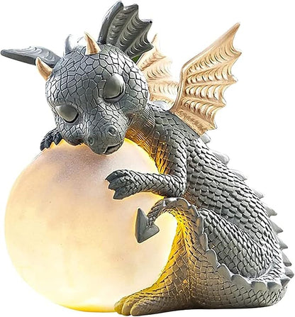 G Ganen Garden Dragon Statue, Resin Dinosaur Outdoor Sculptures - Cute Garden Dragon Figurines with LED Lights for Home Decor, Patio Lawn Yard Decor