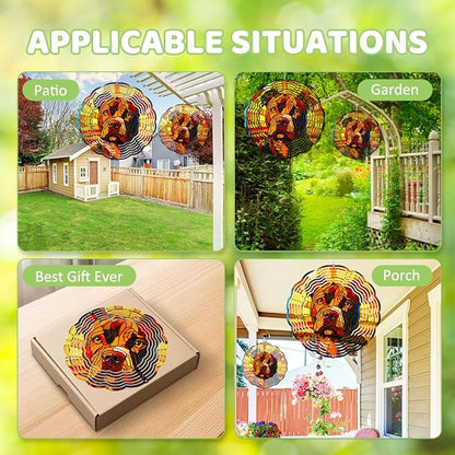 Spinner Windchime Pitbull Dog Portrait and Sunset 3D Metal Sculpture Wind Spinner Hanging for Outdoor Garden Patio Yard Decoration 10x10inch-4