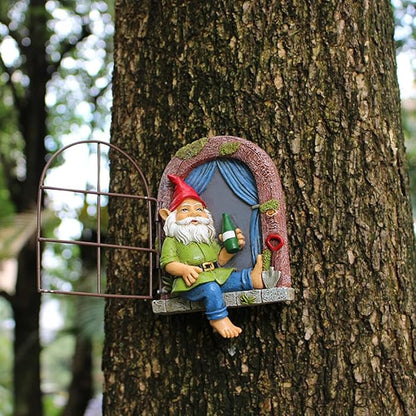 Outdoor Statues Elf Out The Door Tree Hugger, Garden Yard Decorations Tree Sculpture, Garden Gnome Statues, Garden Peeker Yard Art Ornaments, Patio Lawn Porch Decoration Figurines