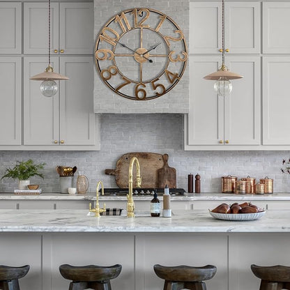 30 Inch Large Outdoor Clock, Vintage Gold Oversized Battery Analog Clock Silent Non-Ticking, Gaint Rustic Industrial Metal Decorative Wall Clock for Living Room, Kitchen, Farmhouse, Patio