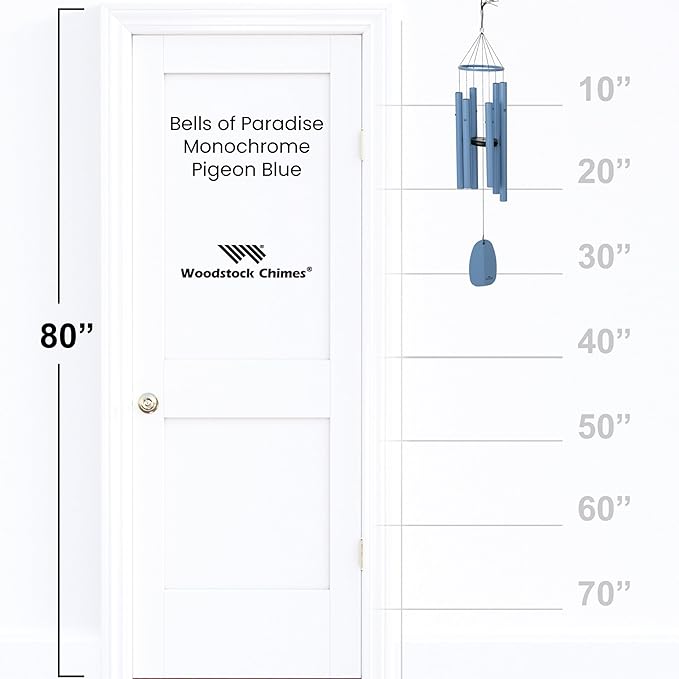Woodstock Chimes Bells of Paradise Medium 32" Pigeon Blue Outdoor Memorial Gift, Wind Chimes for Backyard, Porch, Garden Patio Decor, Deep Tone Windchime BPMDNM