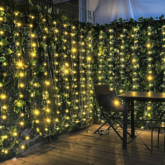 Artificial Ivy Privacy Fence with Lights 120x40in Grass Wall Screen Fake Vines Balcony Fence Privacy Screen Cover, Faux Ivy Leaf Hedge Panels Wall Decoration