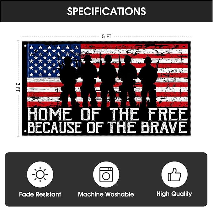 AVOIN colorlife Memorial Day Patriotic House Flag 3x5 FT Double Sided, Veteran USA flag 4th of July Independence Day Large Banner Yard Outdoor Flag