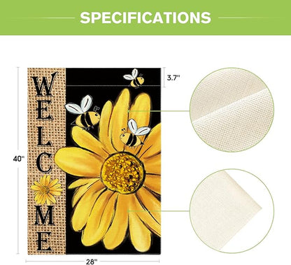 AVOIN colorlife Spring Summer Bee Sunflower House Flag 28x40 Inch Double Sided, Welcome Holiday Burlap Yard Outdoor Decoration