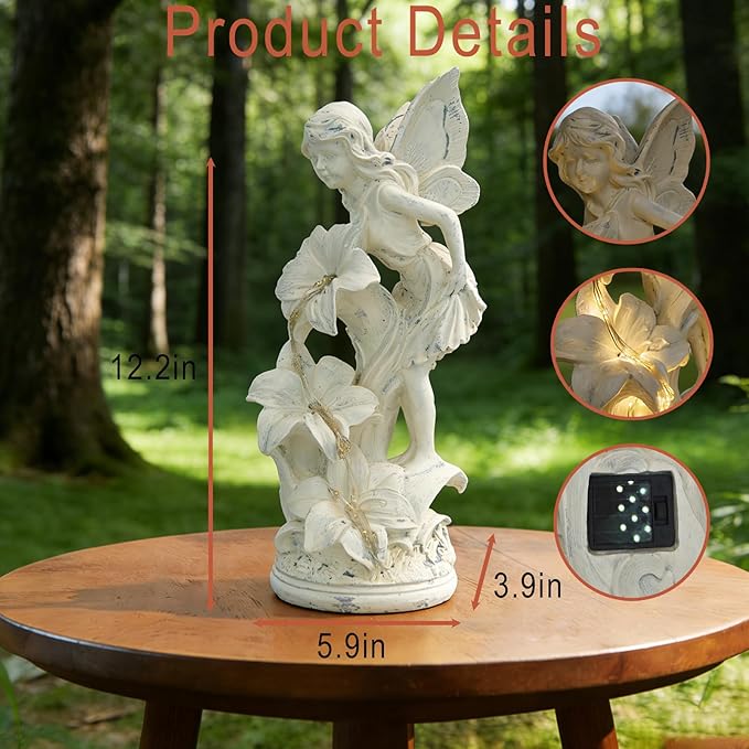 Angel Figurines, Outdoor Angel Statues for Garden, Solar Statues Outdoor Decorations for Patio Patio Lawn Yard Balcony, Garden Mom Gift (White)