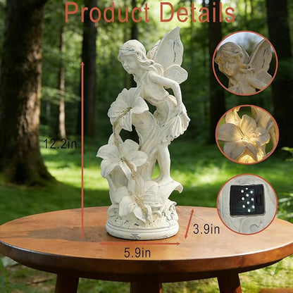 Angel Figurines, Outdoor Angel Statues for Garden, Solar Statues Outdoor Decorations for Patio Patio Lawn Yard Balcony, Garden Mom Gift (White)
