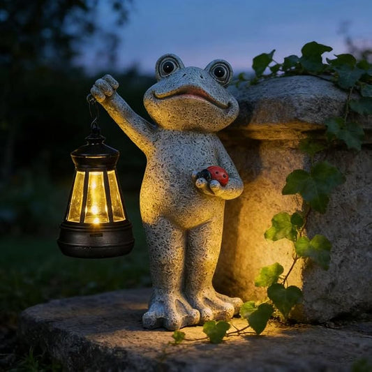 Frog Garden Statue Gifts Decor with Solar Outdoor Lantern for Patio Pathway Art Housewarming for Yard Decoration Lawn Ornament Gardening Gifts for Women Mom Grandma