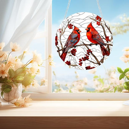 1 pcs 5.9'' Acrylic Window Hanging Cardinal Suncatcher Decor,Red Bird Suncatcher Panel Outdoor Wall Art Stained Panel Hangings Gift for Home Garden Ornament for Birds Lover (Style A)