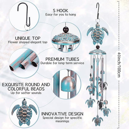 Sea Turtle Wind Chime for Outside, Turtle Gifts for Women Men Mom Grandma, Unique Sea Animal Metal Decorative Windchimes with S Hook Decor for Birthday Home Lawn Patio Porch Backyard Yard Decoration