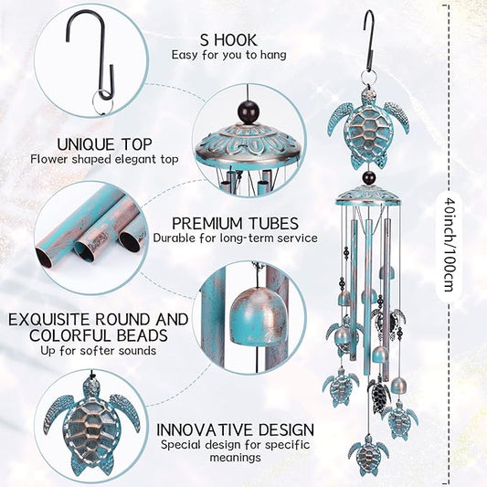 Sea Turtle Wind Chime for Outside, Turtle Gifts for Women Men Mom Grandma, Unique Sea Animal Metal Decorative Windchimes with S Hook Decor for Birthday Home Lawn Patio Porch Backyard Yard Decoration