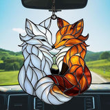 Cute Loving Couple Foxes Acrylic Suncatcher Stained Glass Effect Window Car Hanging Christmas Ornament Indoor Outdoor Decor Garden Sun Catcher Panel for Fox Lover for Women Mom Grandma