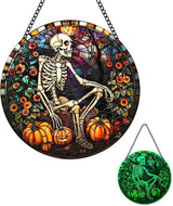 Skull Window Decor, Luminous Acrylic Suncatcher Hanging Ornaments, 7.9'' Colorful Home Decor, Halloween & Christmas Decoration Gifts