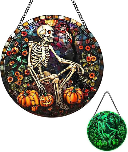 Skull Window Decor, Luminous Acrylic Suncatcher Hanging Ornaments, 7.9'' Colorful Home Decor, Halloween & Christmas Decoration Gifts