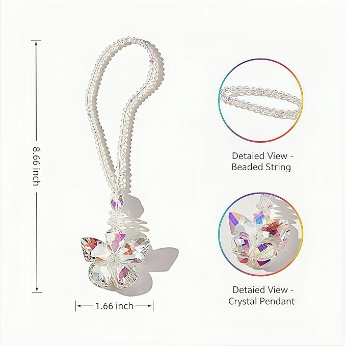 Sun Catchers for Windows Hanging, Crystal Butterfly Suncatchers for Window Garden Christmas Tree Wedding Party Patio Backyard Car Home Indoor/Outdoor Decoration Gift (1, Butterfly)