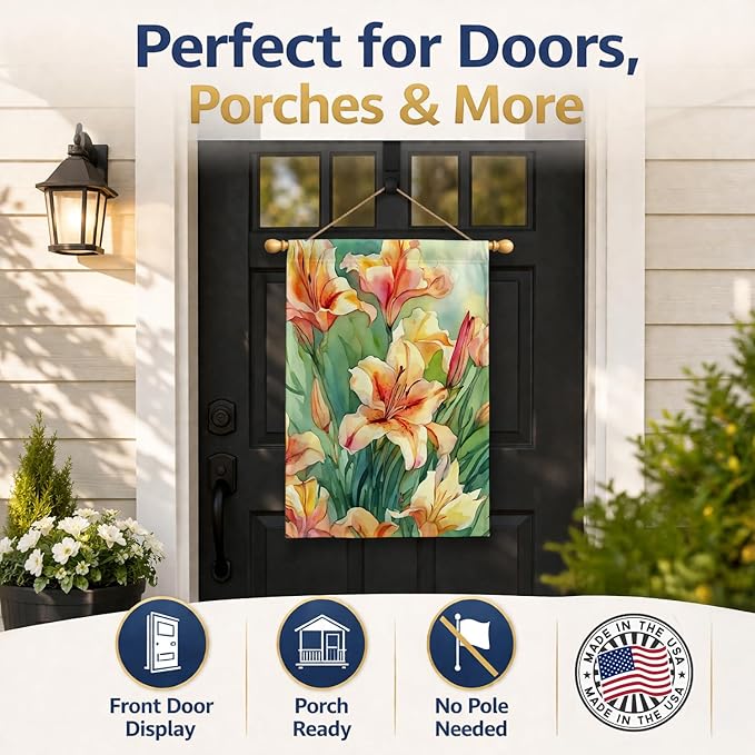 Caroline's Treasures Utah Sego Lilies in Watercolor House Flag Large Porch Sleeve Pole Decorative Outside Yard Banner Artwork Wall Hanging, Polyester, House Size, Multicolor