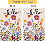 Hello Spring Floral House Flag 28 x 40 Vertical Double Sided Colorful Flowers Summer Farmhouse Holiday Outside Decorations Burlap Yard Flag BW257-40