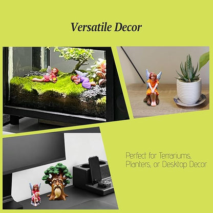 Fairy Garden Accessories Set 5 Pcs, Miniature Fairies and Tree Spirit Figurines, Resin Fairy Garden Statues for Outdoor Yard Decor, Terrarium, Micro Landscape & Plant Pots