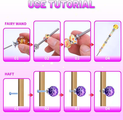 AIPRIDY DIY Fairy Wand Garden Stake Beads Kits with Rainbow Colorful Assortment Large Hole Beads, Beaded Garden Stakes kit with Crystal Diamond Top (238Pcs Rainbow+Diamond)