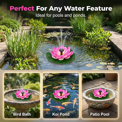 Bird Bath Fountains Solar Power for Outside, Small Solar Fountain for Bird Bath, Floating Lotus Solar Garden Fountain Pump Kit for Outdoors, Garden, Patio, Pond, Yard Decor (Purple, 4.3IN 1.2W)