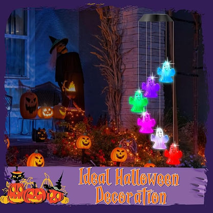 GlikCeil Halloween Solar Wind Chimes 27.5Inch Halloween Decorations Outside Waterproof Hanging LED for Yard, Porch, Patio, Party, Color Changing Eyeballs Ghost Lights(Ghost)