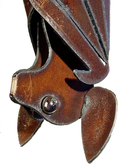 Modern Artisans Hanging Metal Garden Bat Sculpture, American Handmade: Open Wings, Facing Left in Rusty Brown