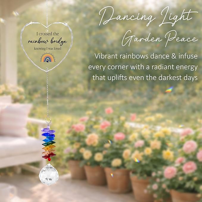 Pet Memorial Suncatcher I Crossed The Rainbow Bridge - Dog Memorial Gifts - Pet Loss - Thoughtful Dogs and Cats Remembrance - Pet Sympathy - Crystal Bereavement Gift