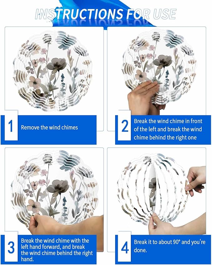 Stainless Steel Wind Spinner for Yard Garden Decoration, Ink Painting Wildflowers Nature Style Round Wind Sculpture Spinner 3D Crafts Hanging Ornaments for Indoor Outdoor, 8 Inch