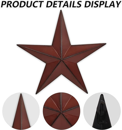 VIVICOMFY 6" 9" 12"（3pieces Red Black Barn Star Texas Stars Art-Metal Stars for Outside Rustic Vintage Western Wall Decor Country Home Farmhouse Wall Decorations
