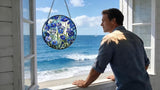 Stained Glass Window Hanging - Blue Floral Pattern 6.3 Inches Suncatcher for Garden Home Decor for Women Mon Grandma Friends