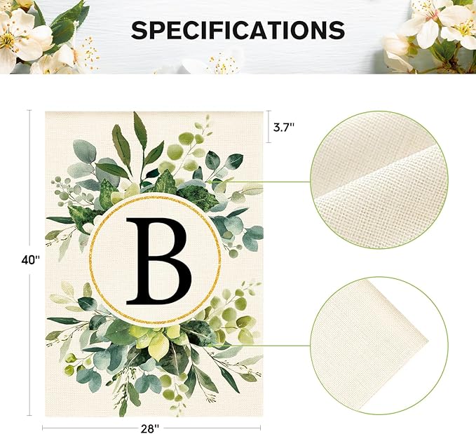 AVOIN colorlife Monogram Letter B Floral House Flag 28x40 Inch Double Sided Outside, Family Last Name Initial Yard Outdoor Decoration