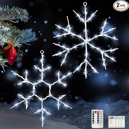 Tuanse 2 Pcs Christmas Silhouette Window Lights Christmas Snowflake Lights with Remote Control LED Lighted Snowflake Decorations Xmas for Window Wall (White)