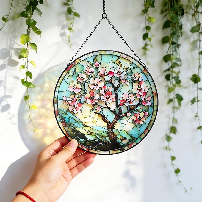 7.87" Sun Catchers Indoor Window,Butterfly Stained Glass Window Hanging, Window Suncatcher Hanging Ornaments Wall Art, Hand-Painted Glass Panel Home Decor (Style M)