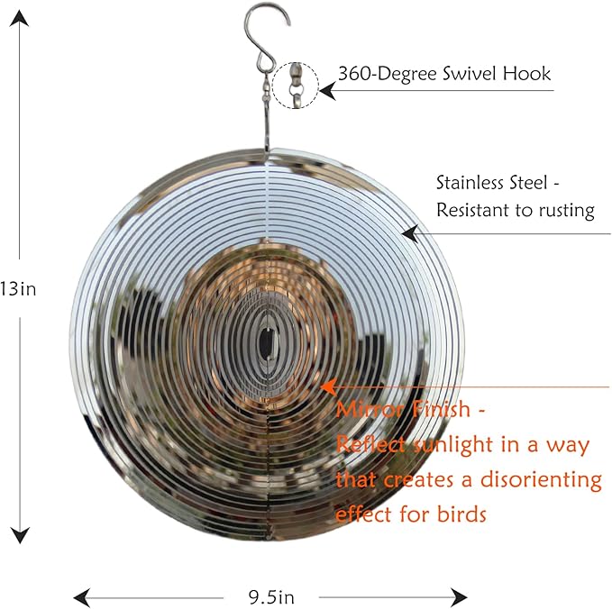 Phuryllic Wind Spinners Outdoor, Garden Decor, Bird Deterrents for Outside, 3D Metal Yard Decorations for Patio & Porch, Unique Gardening Gifts for Women & Moms - 10in Round Shape