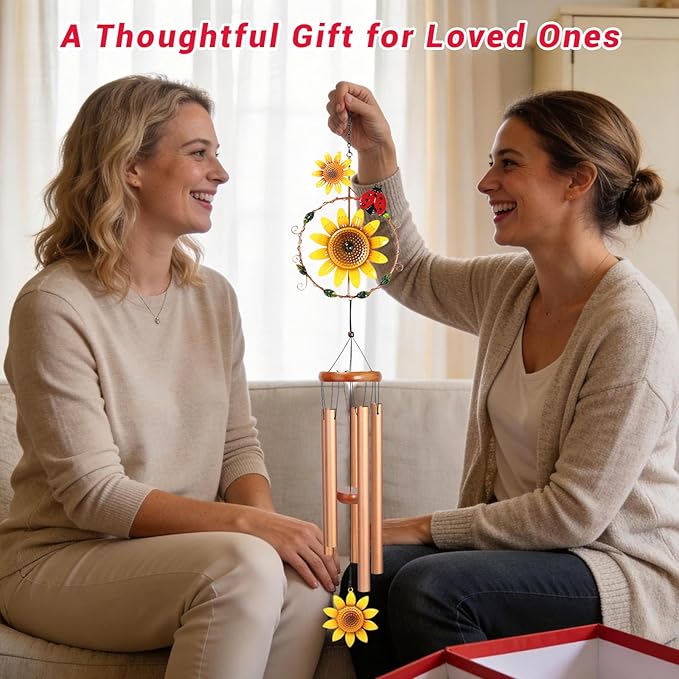 Sunflower Wind Chimes for Outside Metal Aluminum 46" Inches Wind Chime with Sunflower Outdoor Decor Large Unique Wind Chimes for Festivals/Birthday for Mom Dad Grandma Home Garden Patio Decor