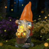Solar Gnome Statue Outdoor Decor,Gnome Figurines with Flower LED Light for Garden Decorations for Patio Lawn Balcony Fairy Gardens,Housewarming Gifts for Women Mom