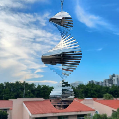 Hanging Wind Spinners,3D Spiral Highly Reflective Stainless Steel Metal Wind Spinner Outdoor Garden Decor,Bird Devices Deterrent to Scare Away Yard Birds 13.8in