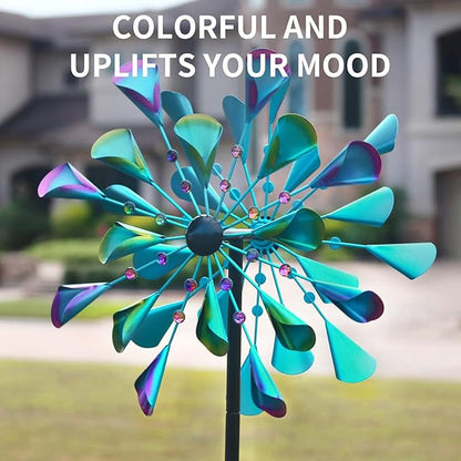 DECOROCA Kinetic Wind Spinners Outdoor - Large Metal Wind Sculptures & Spinners Yard Patio Lawn Garden Decorations, Windmill Outdoor with Stable Metal Stake(Turquoise)