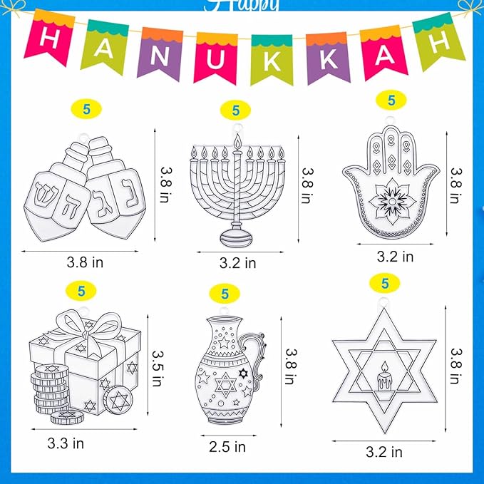 AUEKIV Suncatchers Kit 30Sets Hanukkah Suncatchers Window Art Paint Sun Catcher DIY Craft Kits Chanuka Menorah Dreidel Star Suncatcher Kits for Hanukkah Festival Home Party Activity Decorations