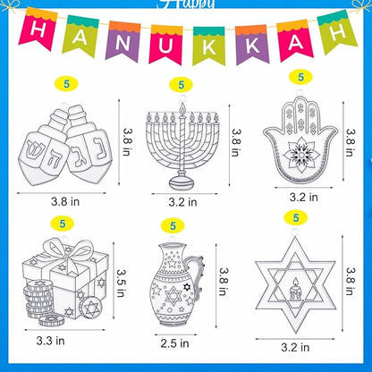 AUEKIV Suncatchers Kit 30Sets Hanukkah Suncatchers Window Art Paint Sun Catcher DIY Craft Kits Chanuka Menorah Dreidel Star Suncatcher Kits for Hanukkah Festival Home Party Activity Decorations