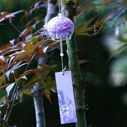 Japanese Wind Chime Glass Outdoor Ornament for Garden, Patio & Balcony, Hanging Wind-Bell Decoration Gift, Blessing Pendant Windchimes & PVC Wind-Catcher, Purple Flower